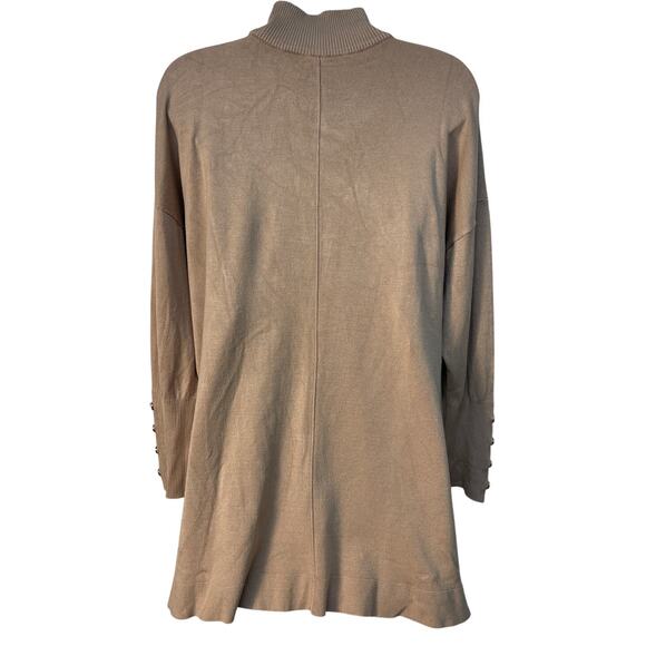 Anne Klein Tan Mock Neck Sweater Gold Button Detail Side Slits Large - Picture 2 of 10